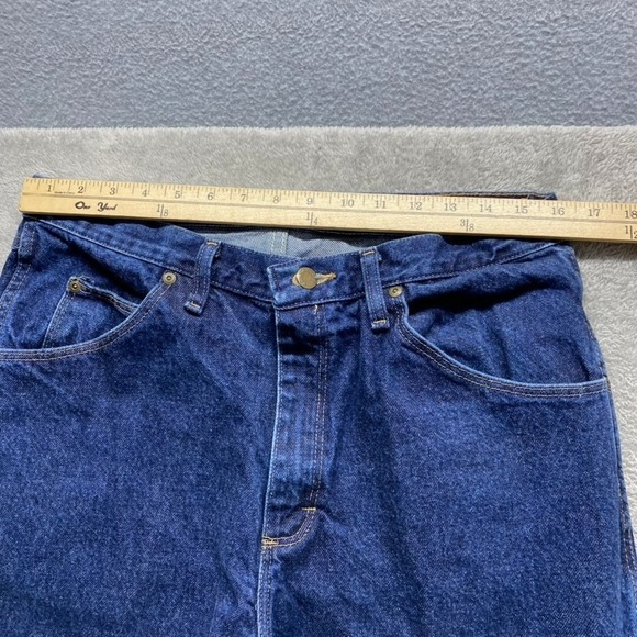 Wrangler Jeans Mens 34X34 Blue Regular Straight Dark Wash Workwear Denim - Picture 3 of 10